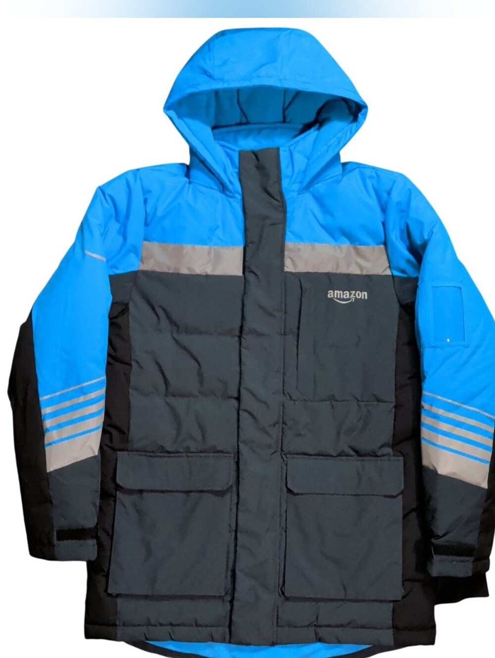 Amazon Jacket Mens Size S Blue Black Reflective Hooded Winter Outdoor Workwear